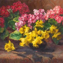 Jigsaw puzzle: Primroses and daffodils