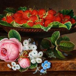 Jigsaw puzzle: Still life with flowers and strawberries