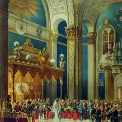 Jigsaw puzzle: Congratulations brought by the Cossack army to Alexander II in the Assumption Cathedral