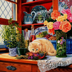 Jigsaw puzzle: Cat in the kitchen