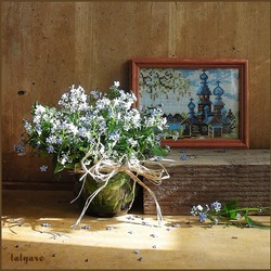 Jigsaw puzzle: Still life with embroidery and flowers