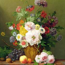 Jigsaw puzzle: Bouquet of flowers and fruits