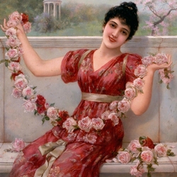 Jigsaw puzzle: Girl with a garland of roses