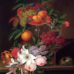 Jigsaw puzzle: Still life with fruits and flowers