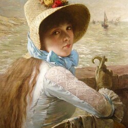 Jigsaw puzzle: Young girl on the background of a seascape