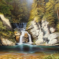 Jigsaw puzzle: Waterfall in the mountains