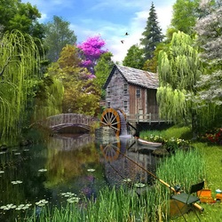 Jigsaw puzzle: Fishing at the mill