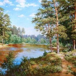 Jigsaw puzzle: Summer day by the forest lake
