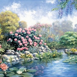Jigsaw puzzle: Flowers by the water
