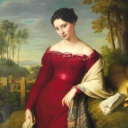 Jigsaw puzzle: Portrait of a young lady in a red dress