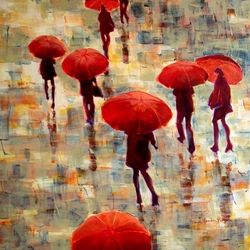 Jigsaw puzzle: Red umbrellas