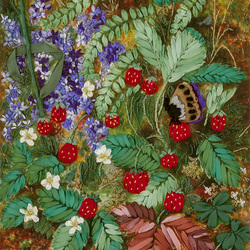 Jigsaw puzzle: Strawberries. Embroidery ribbons