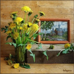 Jigsaw puzzle: Still life with embroidery and dandelions