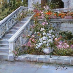 Jigsaw puzzle: Flowers by the stairs