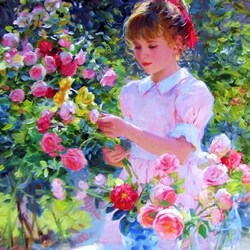 Jigsaw puzzle: Girl and roses