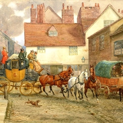 Jigsaw puzzle: Stagecoach on a cobbled street