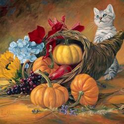Jigsaw puzzle: Kitten and pumpkins
