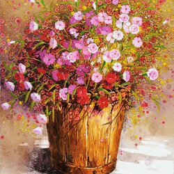 Jigsaw puzzle: Flowers in a wooden bucket