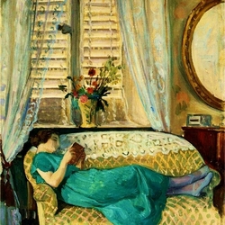 Jigsaw puzzle: Girl with a book on the sofa