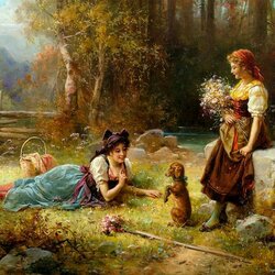 Jigsaw puzzle: Girls with a dog