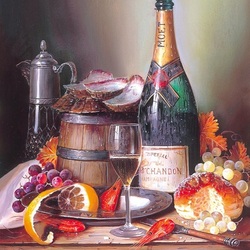 Jigsaw puzzle: Still life with wine and shrimps