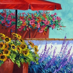 Jigsaw puzzle: Flowers under a red umbrella
