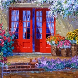 Jigsaw puzzle: House with blue curtains