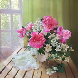 Jigsaw puzzle: Ah, this pink and white bouquet