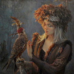 Jigsaw puzzle: Huntress with a falcon
