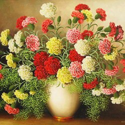 Jigsaw puzzle: Bouquet of carnations in a vase