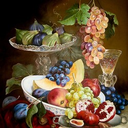 Jigsaw puzzle: Fruit bowl and glass