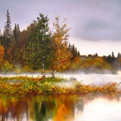 Jigsaw puzzle: Fog over the lake
