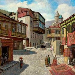 Jigsaw puzzle: Sale of carpets in old Tiflis
