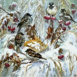 Jigsaw puzzle: Sparrows in winter