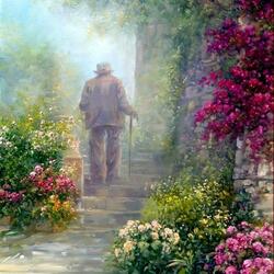 Jigsaw puzzle: Old man walking the stairs