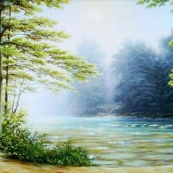 Jigsaw puzzle: Fog over the river