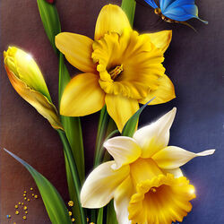 Jigsaw puzzle: Daffodils and butterfly