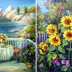 Jigsaw puzzle: Sea and sunflowers