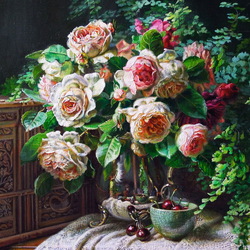 Jigsaw puzzle: Still life with roses and cherries