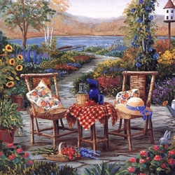 Jigsaw puzzle: Patio by the lake