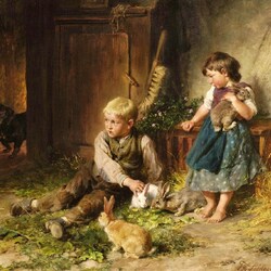 Jigsaw puzzle: Children and rabbits