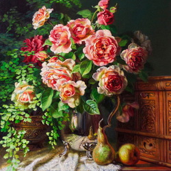 Jigsaw puzzle: Still life with roses and fruits