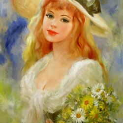 Jigsaw puzzle: Girl with a bouquet of daisies