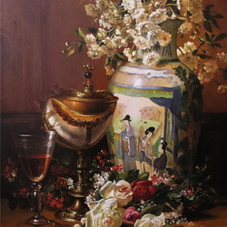 Jigsaw puzzle: Still life with roses and wine