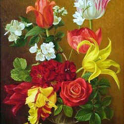 Jigsaw puzzle: Tulips, roses and jasmine