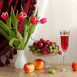 Jigsaw puzzle: Still life with fruit and a glass of wine