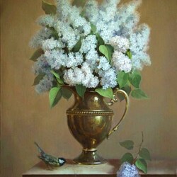 Jigsaw puzzle: Lilac bouquet and bird