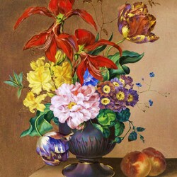 Jigsaw puzzle: Still life with flowers and peaches