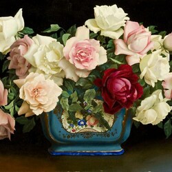 Jigsaw puzzle: Roses in a blue vase