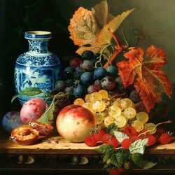 Jigsaw puzzle: Still life with grapes and raspberries